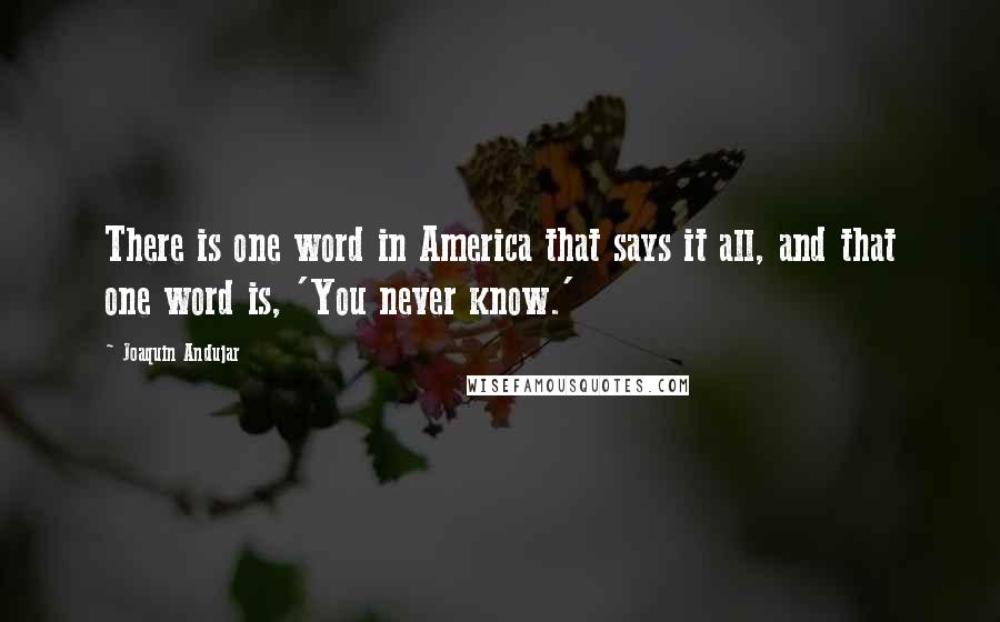 Joaquin Andujar Quotes: There is one word in America that says it all, and that one word is, 'You never know.'