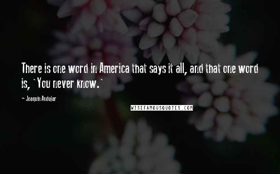 Joaquin Andujar Quotes: There is one word in America that says it all, and that one word is, 'You never know.'