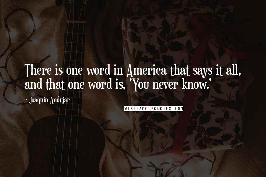 Joaquin Andujar Quotes: There is one word in America that says it all, and that one word is, 'You never know.'
