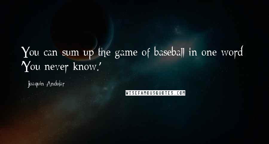 Joaquin Andujar Quotes: You can sum up the game of baseball in one word: 'You never know.'