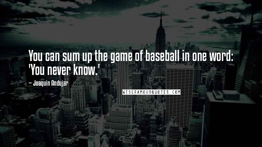 Joaquin Andujar Quotes: You can sum up the game of baseball in one word: 'You never know.'