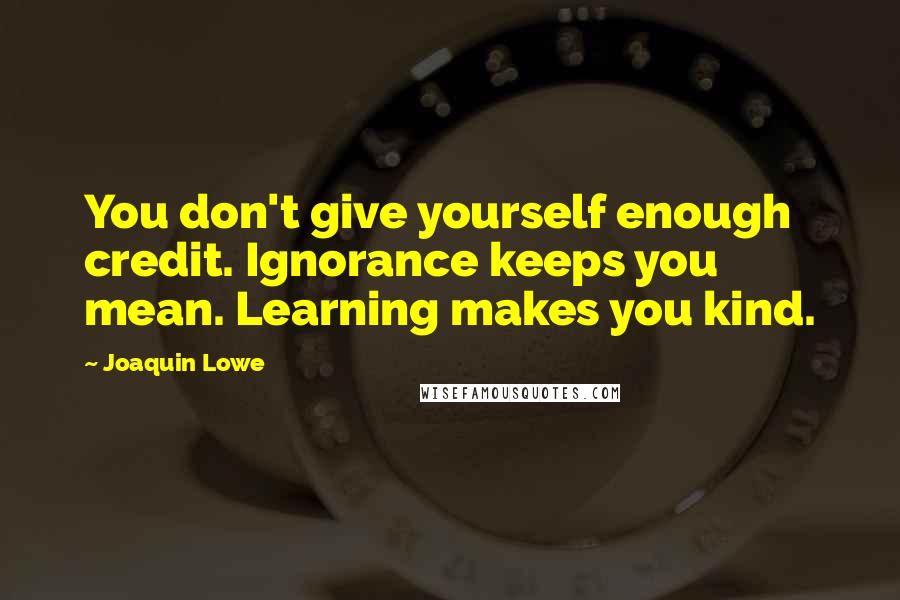 Joaquin Lowe Quotes: You don't give yourself enough credit. Ignorance keeps you mean. Learning makes you kind.