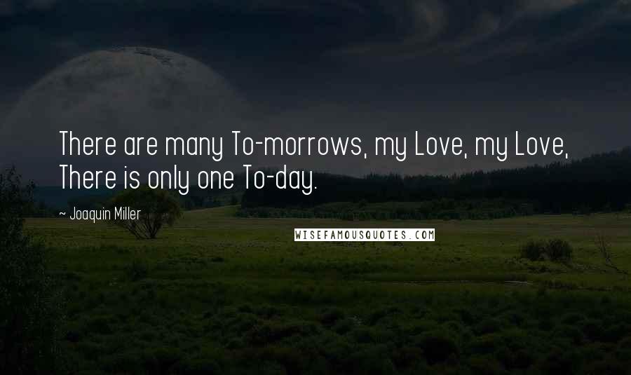 Joaquin Miller Quotes: There are many To-morrows, my Love, my Love, There is only one To-day.