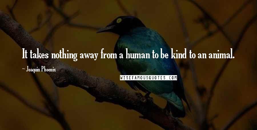 Joaquin Phoenix Quotes: It takes nothing away from a human to be kind to an animal.