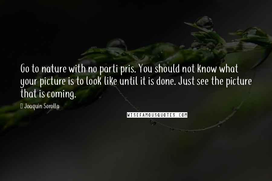 Joaquin Sorolla Quotes: Go to nature with no parti pris. You should not know what your picture is to look like until it is done. Just see the picture that is coming.
