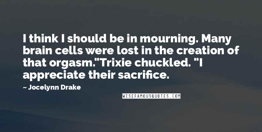 Jocelynn Drake Quotes: I think I should be in mourning. Many brain cells were lost in the creation of that orgasm."Trixie chuckled. "I appreciate their sacrifice.