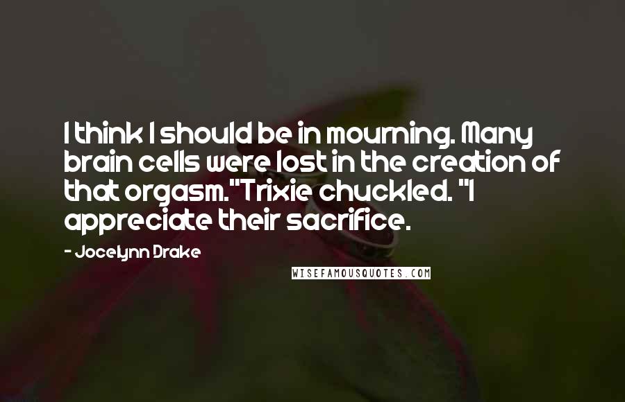 Jocelynn Drake Quotes: I think I should be in mourning. Many brain cells were lost in the creation of that orgasm."Trixie chuckled. "I appreciate their sacrifice.