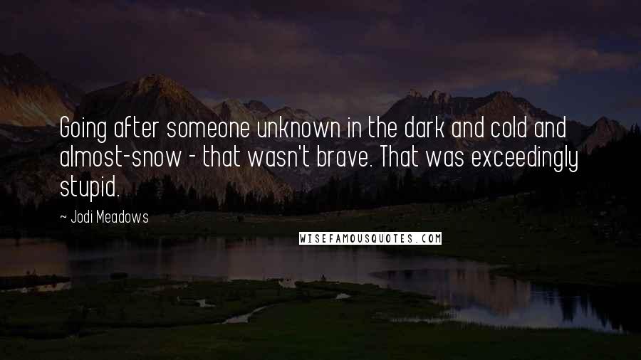 Jodi Meadows Quotes: Going after someone unknown in the dark and cold and almost-snow - that wasn't brave. That was exceedingly stupid.