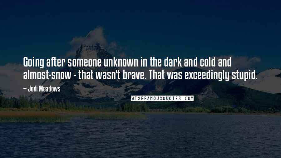 Jodi Meadows Quotes: Going after someone unknown in the dark and cold and almost-snow - that wasn't brave. That was exceedingly stupid.