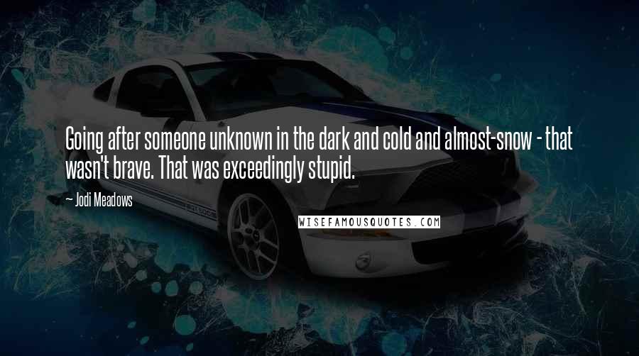 Jodi Meadows Quotes: Going after someone unknown in the dark and cold and almost-snow - that wasn't brave. That was exceedingly stupid.