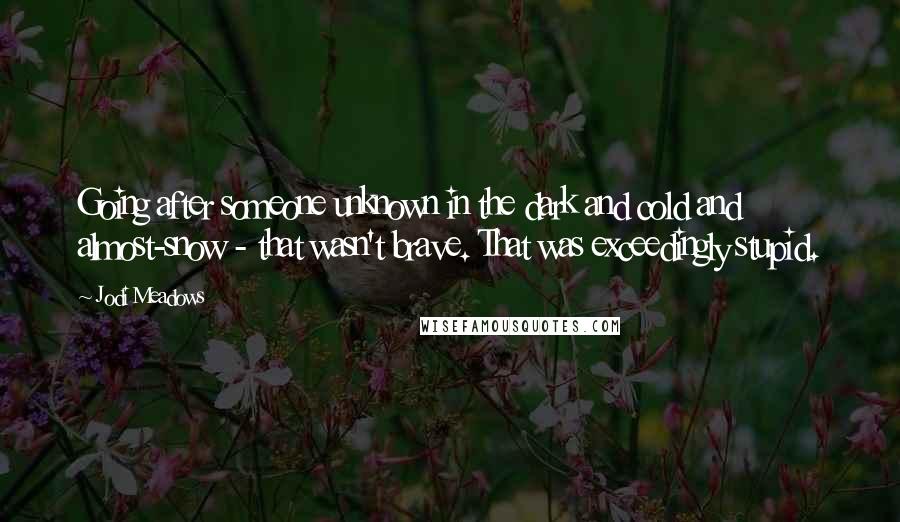 Jodi Meadows Quotes: Going after someone unknown in the dark and cold and almost-snow - that wasn't brave. That was exceedingly stupid.