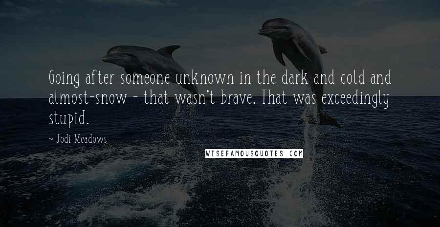 Jodi Meadows Quotes: Going after someone unknown in the dark and cold and almost-snow - that wasn't brave. That was exceedingly stupid.