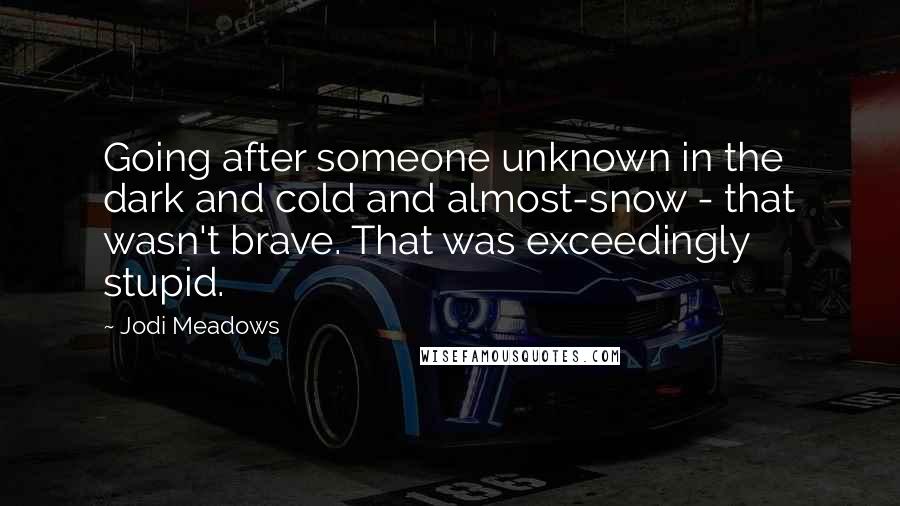 Jodi Meadows Quotes: Going after someone unknown in the dark and cold and almost-snow - that wasn't brave. That was exceedingly stupid.