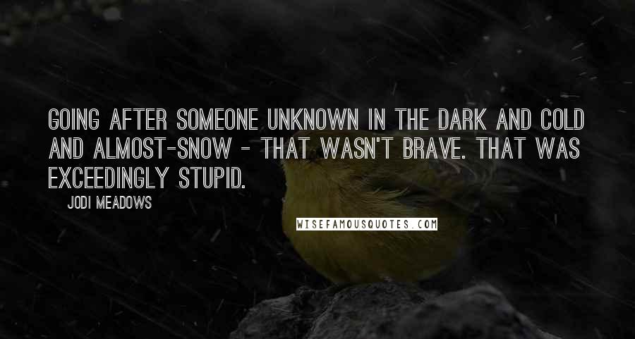 Jodi Meadows Quotes: Going after someone unknown in the dark and cold and almost-snow - that wasn't brave. That was exceedingly stupid.