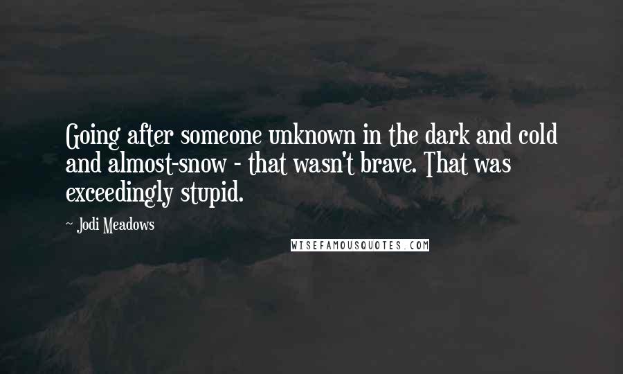 Jodi Meadows Quotes: Going after someone unknown in the dark and cold and almost-snow - that wasn't brave. That was exceedingly stupid.