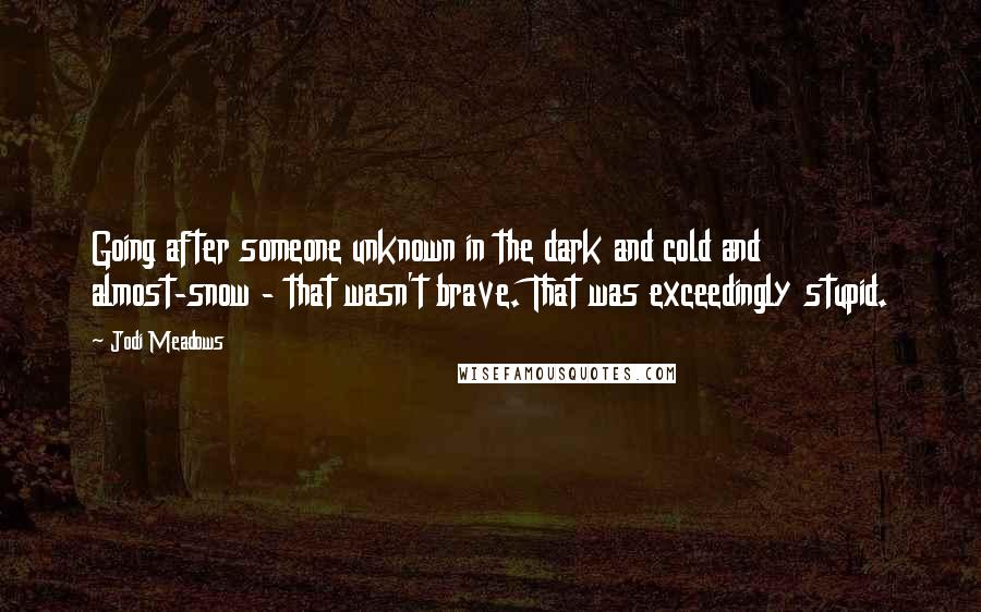 Jodi Meadows Quotes: Going after someone unknown in the dark and cold and almost-snow - that wasn't brave. That was exceedingly stupid.