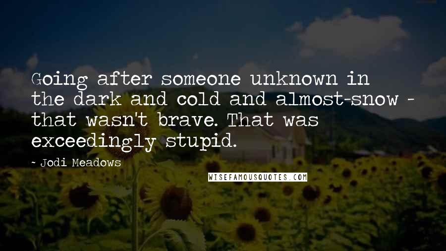 Jodi Meadows Quotes: Going after someone unknown in the dark and cold and almost-snow - that wasn't brave. That was exceedingly stupid.