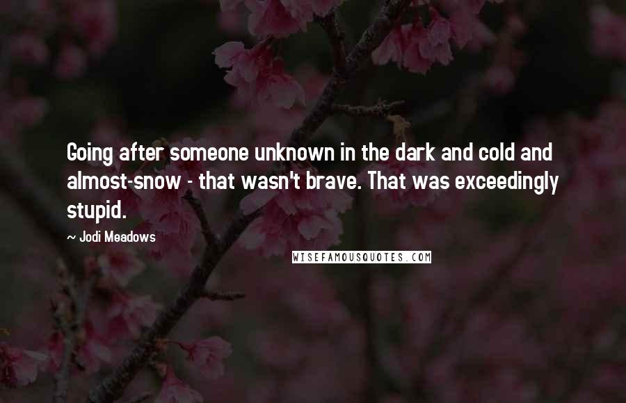 Jodi Meadows Quotes: Going after someone unknown in the dark and cold and almost-snow - that wasn't brave. That was exceedingly stupid.