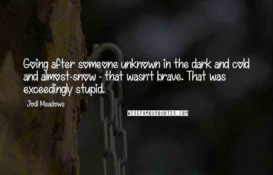 Jodi Meadows Quotes: Going after someone unknown in the dark and cold and almost-snow - that wasn't brave. That was exceedingly stupid.