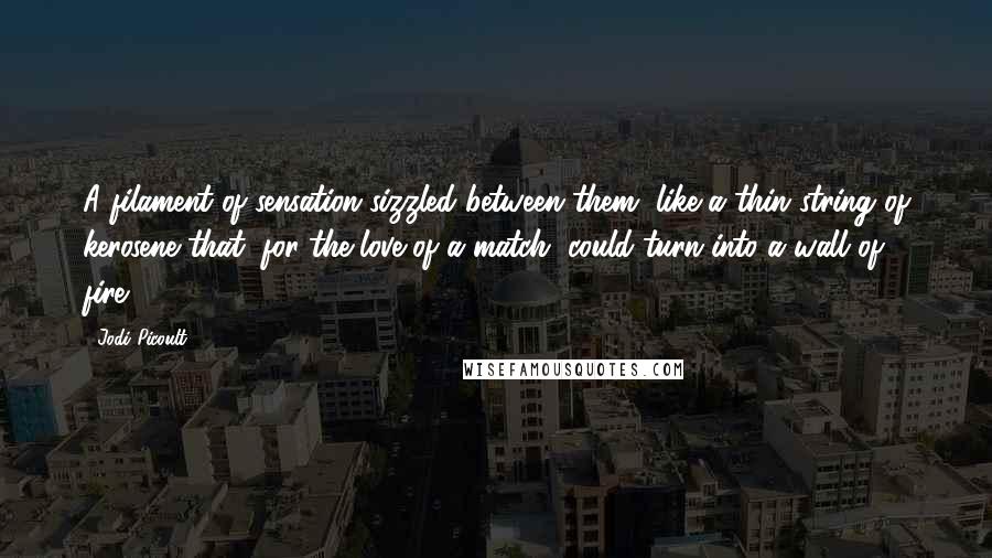 Jodi Picoult Quotes: A filament of sensation sizzled between them, like a thin string of kerosene that, for the love of a match, could turn into a wall of fire.