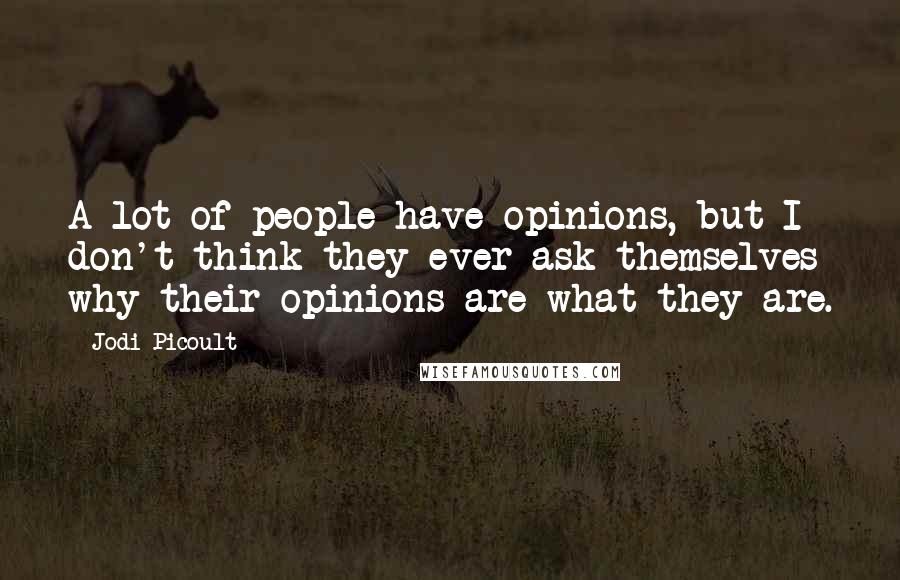 Jodi Picoult Quotes: A lot of people have opinions, but I don't think they ever ask themselves why their opinions are what they are.