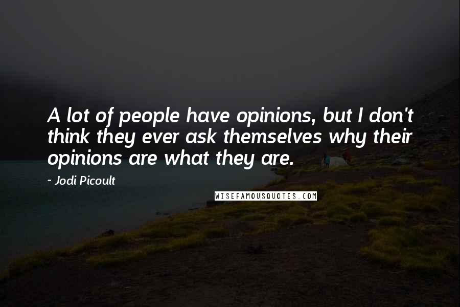 Jodi Picoult Quotes: A lot of people have opinions, but I don't think they ever ask themselves why their opinions are what they are.