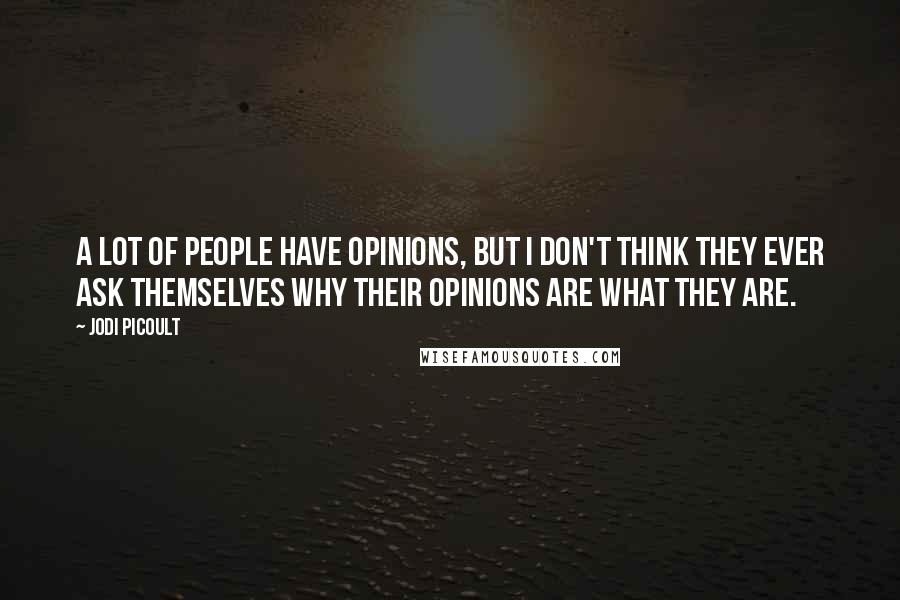 Jodi Picoult Quotes: A lot of people have opinions, but I don't think they ever ask themselves why their opinions are what they are.