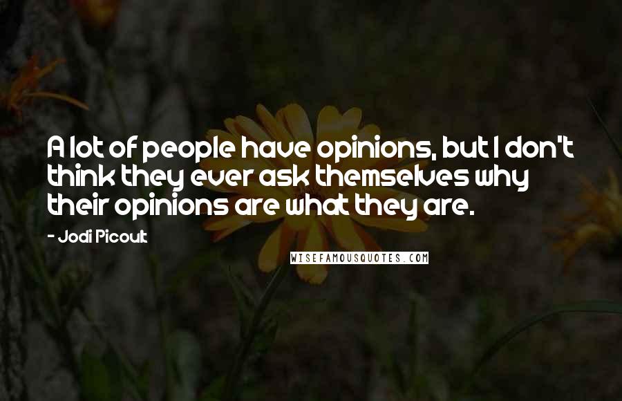 Jodi Picoult Quotes: A lot of people have opinions, but I don't think they ever ask themselves why their opinions are what they are.