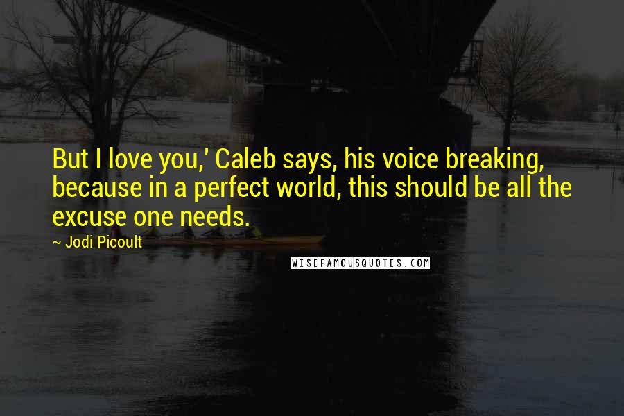 Jodi Picoult Quotes: But I love you,' Caleb says, his voice breaking, because in a perfect world, this should be all the excuse one needs.