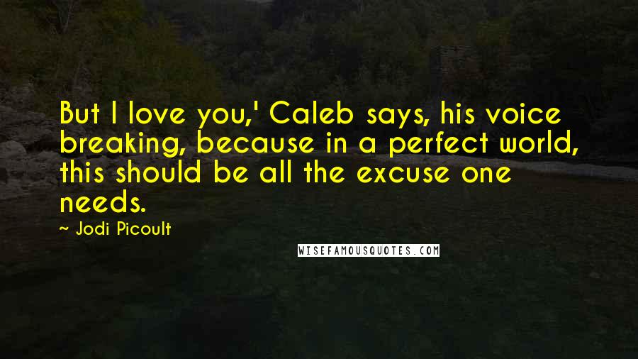 Jodi Picoult Quotes: But I love you,' Caleb says, his voice breaking, because in a perfect world, this should be all the excuse one needs.