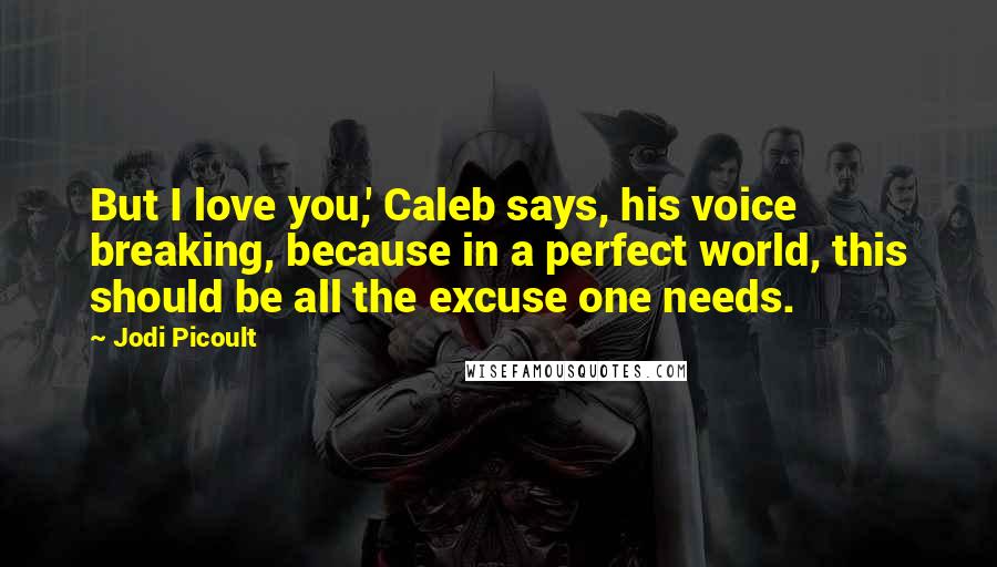 Jodi Picoult Quotes: But I love you,' Caleb says, his voice breaking, because in a perfect world, this should be all the excuse one needs.