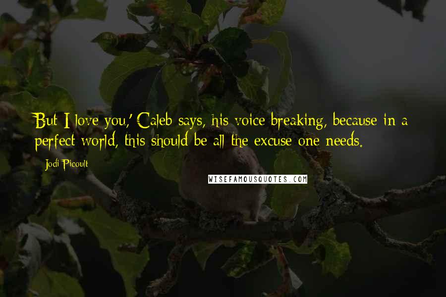 Jodi Picoult Quotes: But I love you,' Caleb says, his voice breaking, because in a perfect world, this should be all the excuse one needs.