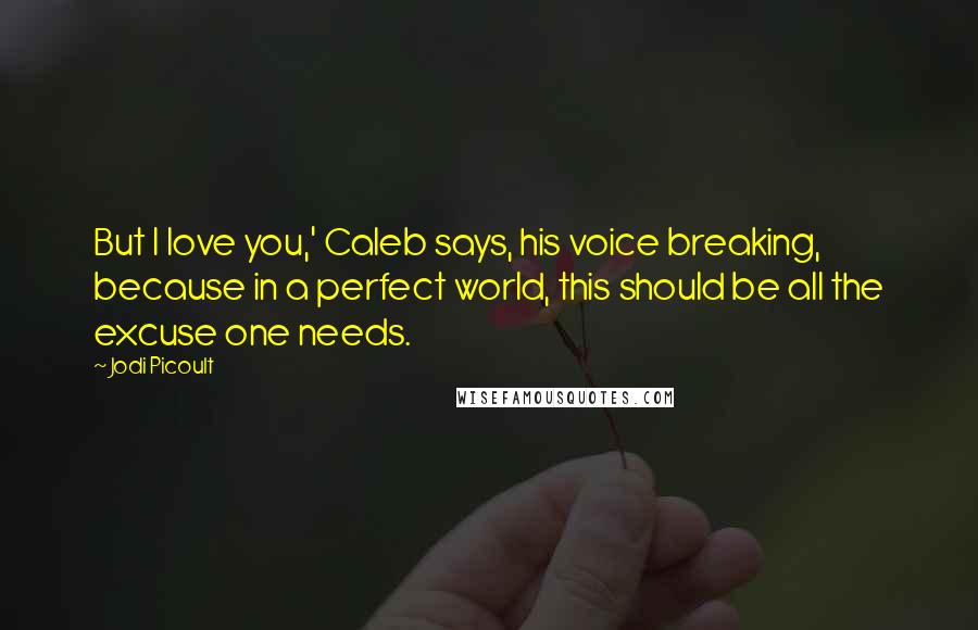 Jodi Picoult Quotes: But I love you,' Caleb says, his voice breaking, because in a perfect world, this should be all the excuse one needs.