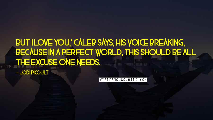 Jodi Picoult Quotes: But I love you,' Caleb says, his voice breaking, because in a perfect world, this should be all the excuse one needs.