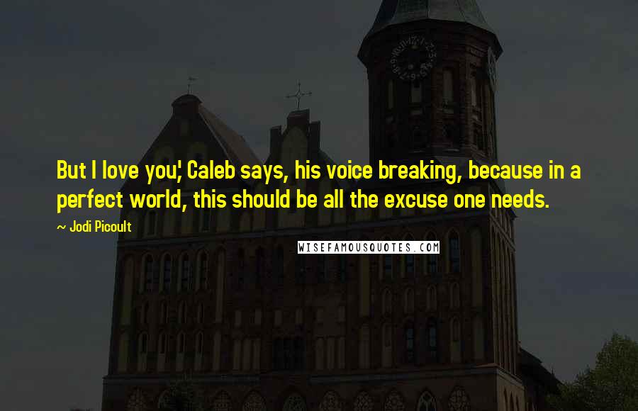 Jodi Picoult Quotes: But I love you,' Caleb says, his voice breaking, because in a perfect world, this should be all the excuse one needs.