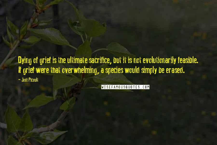 Jodi Picoult Quotes: Dying of grief is the ultimate sacrifice, but it is not evolutionarily feasible. If grief were that overwhelming, a species would simply be erased.