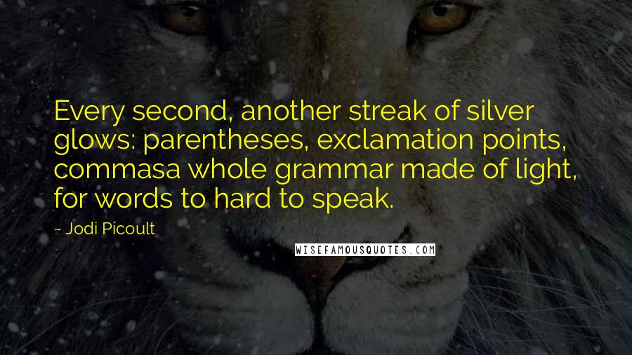 Jodi Picoult Quotes: Every second, another streak of silver glows: parentheses, exclamation points, commasa whole grammar made of light, for words to hard to speak.