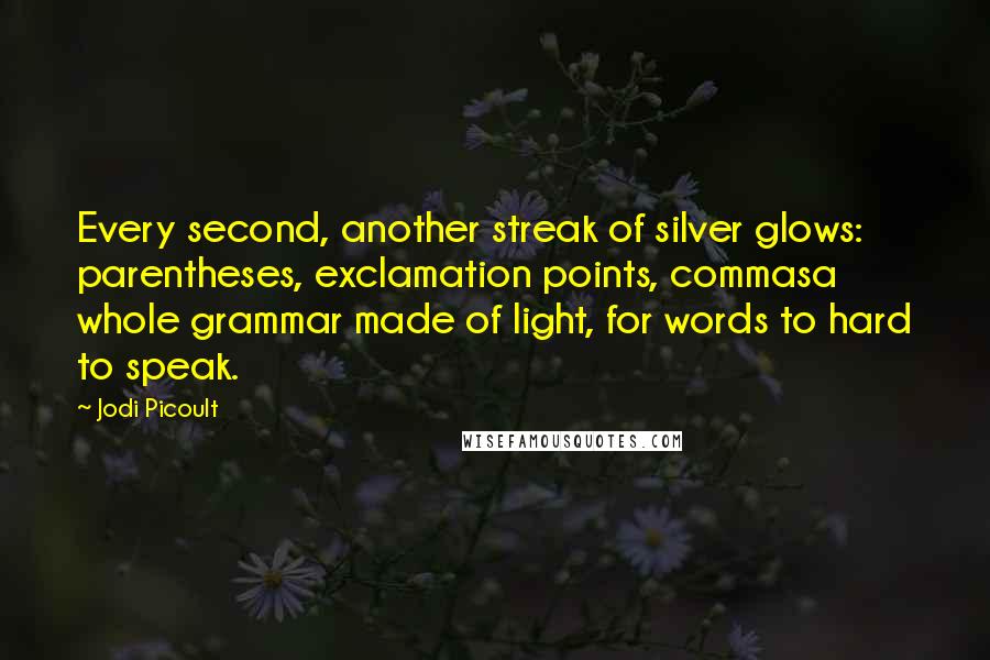 Jodi Picoult Quotes: Every second, another streak of silver glows: parentheses, exclamation points, commasa whole grammar made of light, for words to hard to speak.