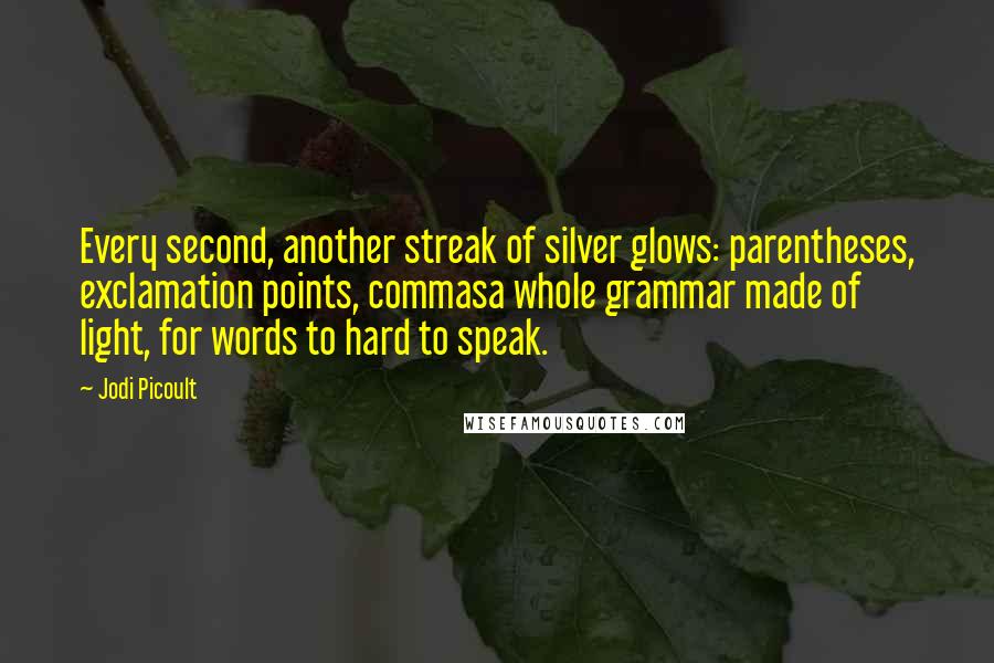 Jodi Picoult Quotes: Every second, another streak of silver glows: parentheses, exclamation points, commasa whole grammar made of light, for words to hard to speak.