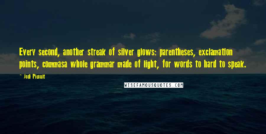 Jodi Picoult Quotes: Every second, another streak of silver glows: parentheses, exclamation points, commasa whole grammar made of light, for words to hard to speak.