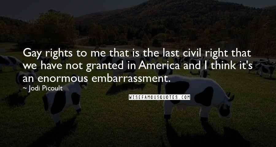 Jodi Picoult Quotes: Gay rights to me that is the last civil right that we have not granted in America and I think it's an enormous embarrassment.
