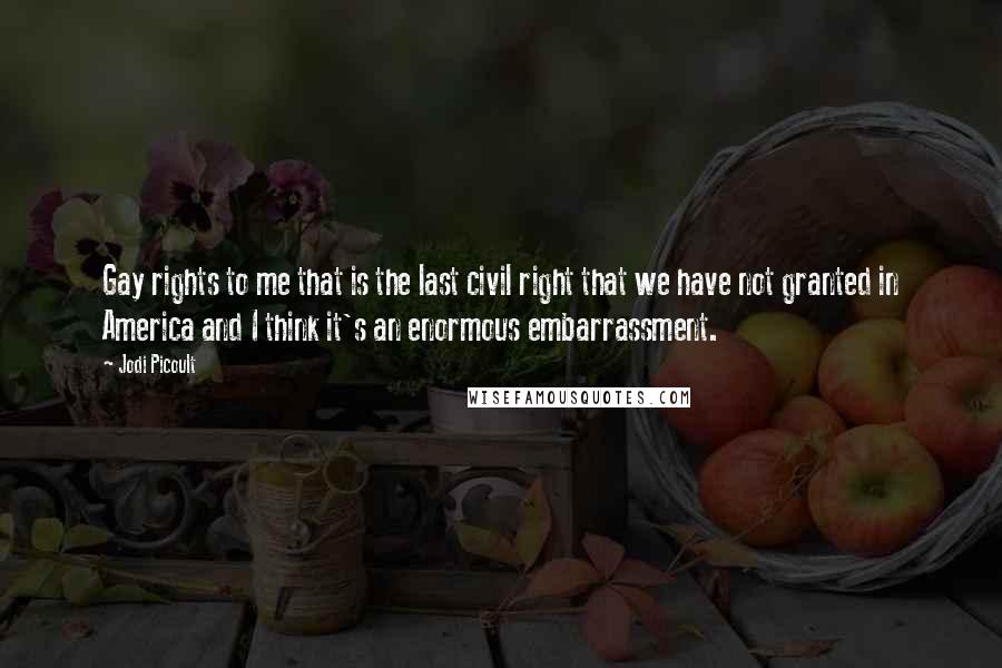 Jodi Picoult Quotes: Gay rights to me that is the last civil right that we have not granted in America and I think it's an enormous embarrassment.