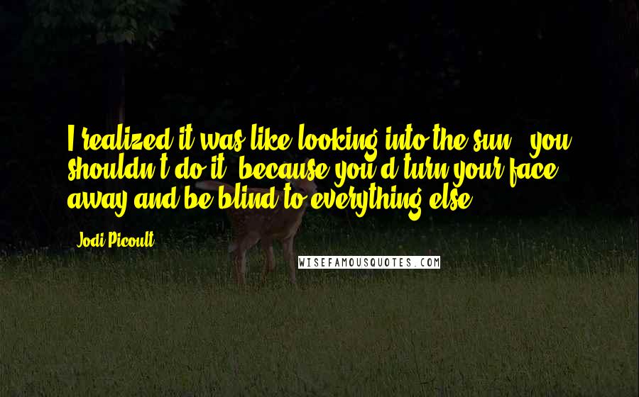 Jodi Picoult Quotes: I realized it was like looking into the sun - you shouldn't do it, because you'd turn your face away and be blind to everything else.