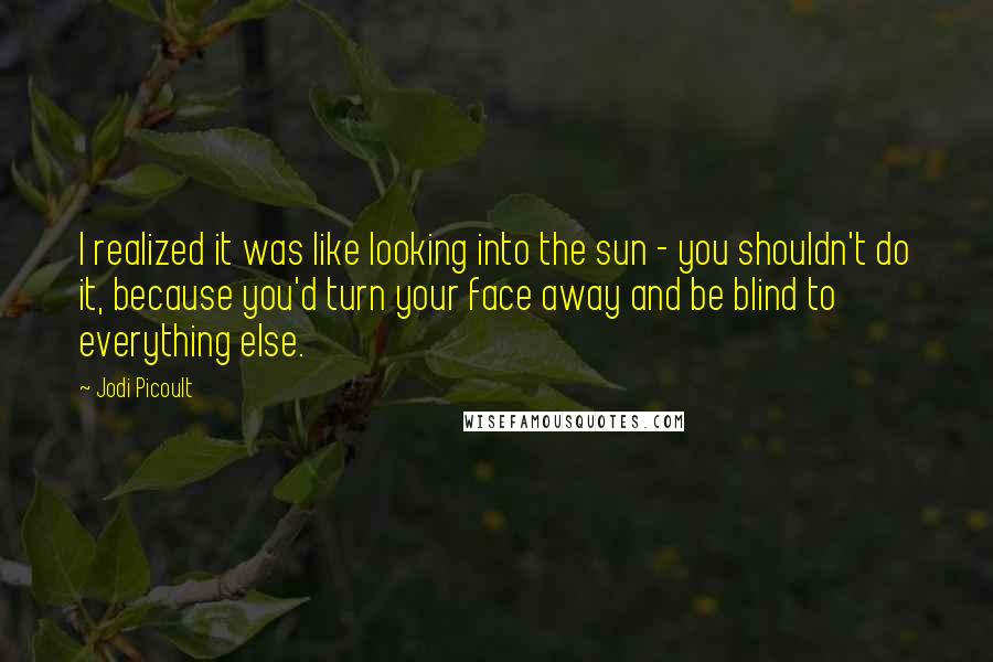 Jodi Picoult Quotes: I realized it was like looking into the sun - you shouldn't do it, because you'd turn your face away and be blind to everything else.