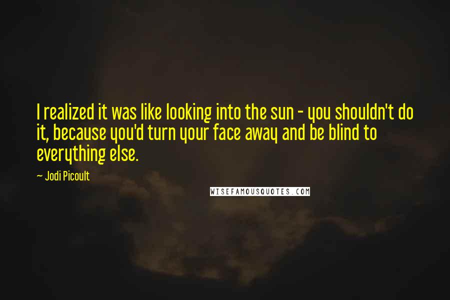 Jodi Picoult Quotes: I realized it was like looking into the sun - you shouldn't do it, because you'd turn your face away and be blind to everything else.