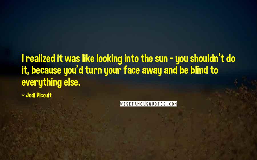 Jodi Picoult Quotes: I realized it was like looking into the sun - you shouldn't do it, because you'd turn your face away and be blind to everything else.