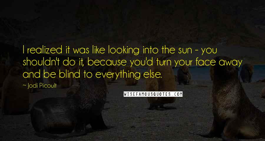 Jodi Picoult Quotes: I realized it was like looking into the sun - you shouldn't do it, because you'd turn your face away and be blind to everything else.