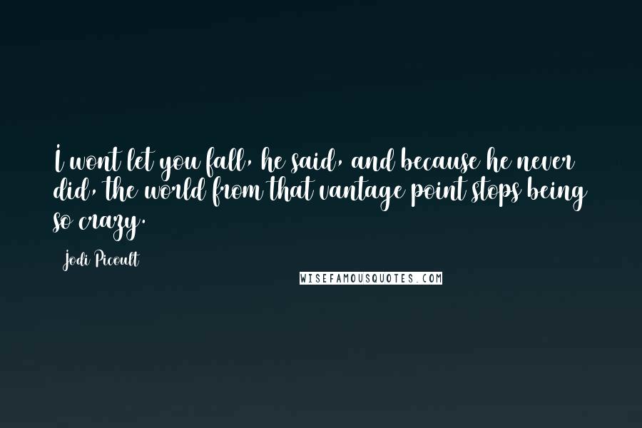 Jodi Picoult Quotes: I wont let you fall, he said, and because he never did, the world from that vantage point stops being so crazy.