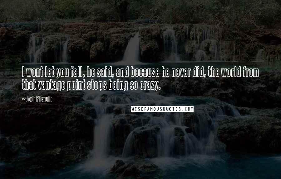 Jodi Picoult Quotes: I wont let you fall, he said, and because he never did, the world from that vantage point stops being so crazy.