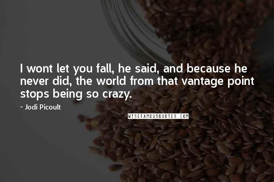 Jodi Picoult Quotes: I wont let you fall, he said, and because he never did, the world from that vantage point stops being so crazy.